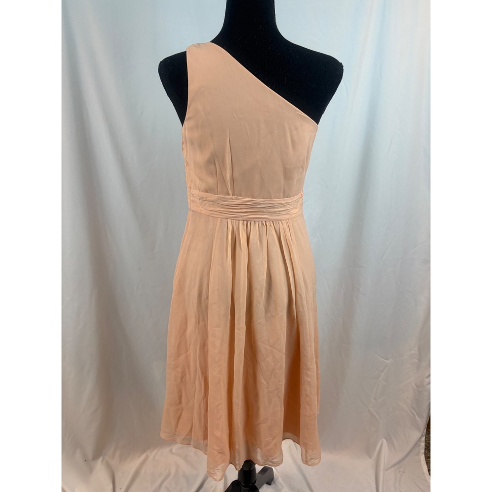 Ann Taylor Peach Silk One Shoulder Pleated Cocktail Dress Size 4 Wedding Guest - Picture 8 of 12